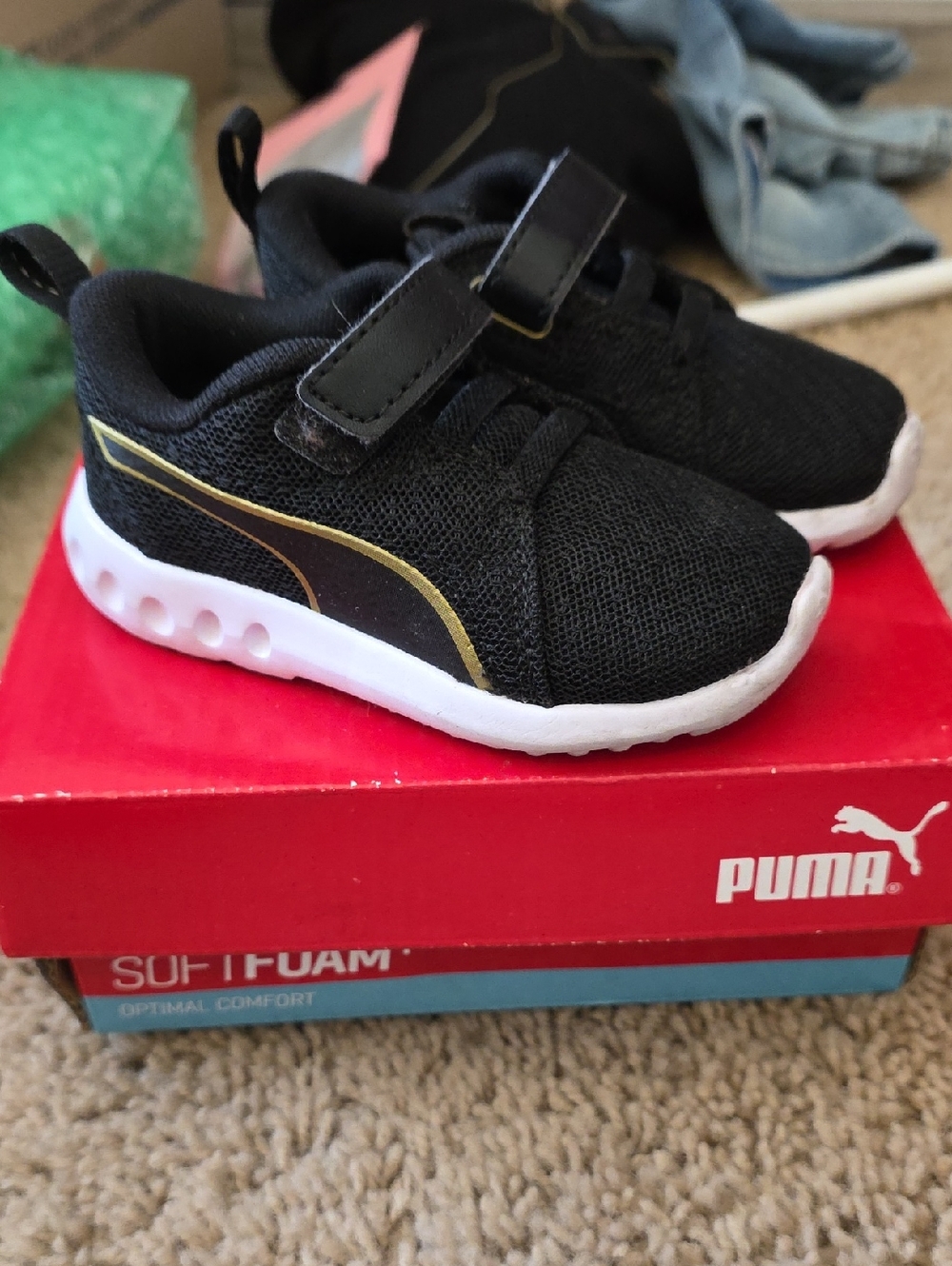 Puma Kids Black and Gold Hook-and-Loop Sneakers